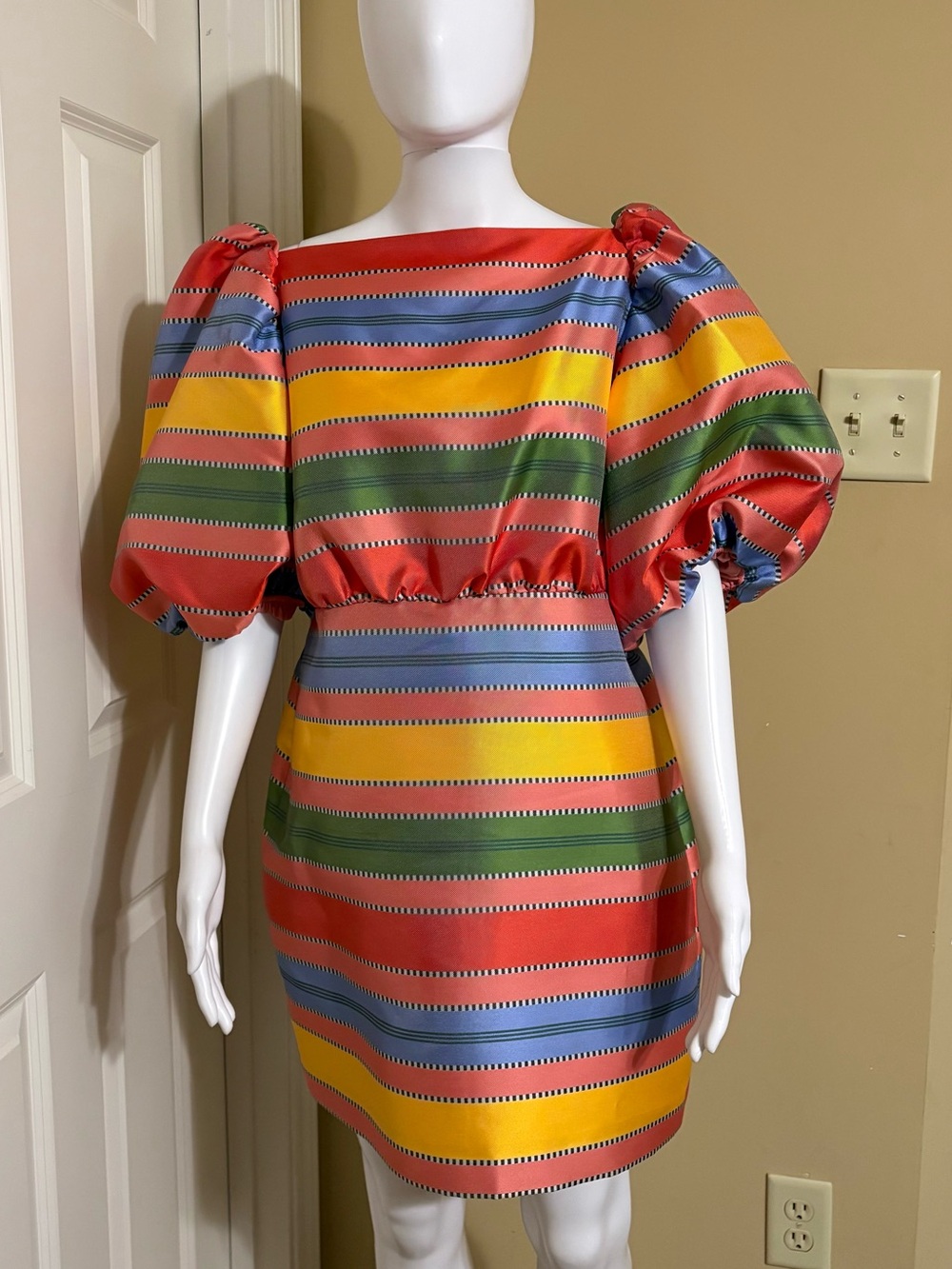 Antonio Melani Striped Puff-Sleeve Mini Dress in Multicolor Size 14